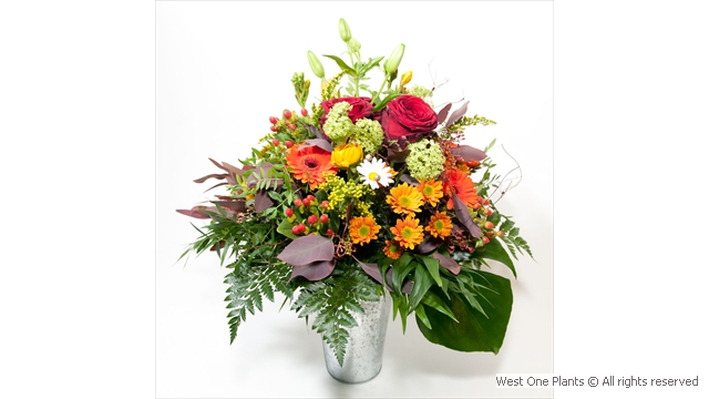 Autumnal Floral Display with Roses, Gerbera and Lillies